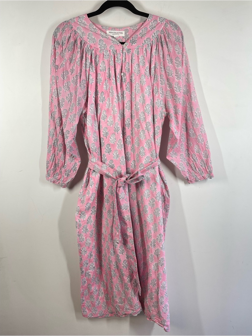 Emerson Fry Pink Floral Tie Waist Dress Organic Cotton Midi Dress M/L Boho Chic